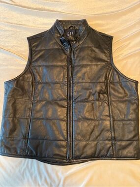 GAP Black Quilted Leather Vest Y2K sz L